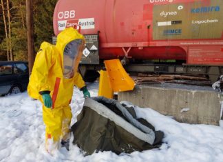 Gefahrstoffübung mit dem Übungs- und Schulungskesselwaggon
