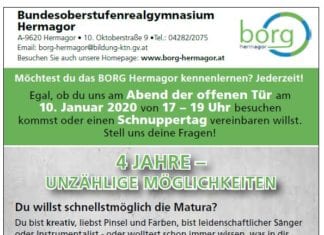 Einladung zum Abend der offenen Türe im BORG Hermagor