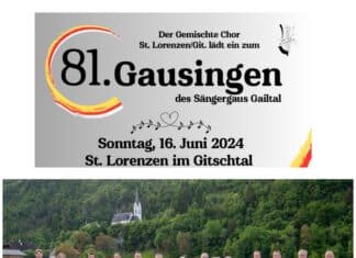 81. Gausingen des Sängergaus Gailtal heuer in St. Lorenzen im Gitschtal