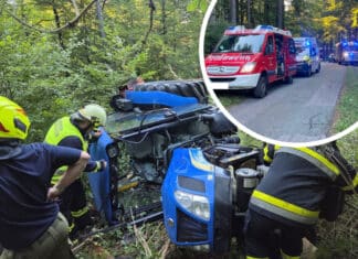 Traktorabsturz bei Tröpolach: Verletzter Fahrer aus Kabine geborgen – zahlreiche Einsatzkräfte vor Ort
