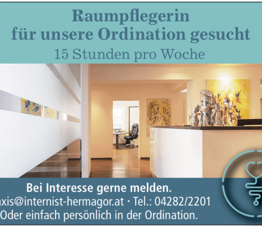 Raumpflegerin für moderne Ordination in Hermagor gesucht!